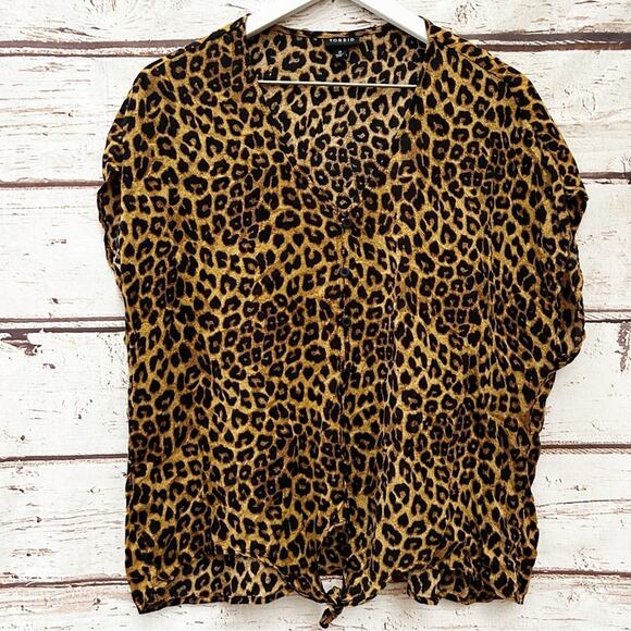 TORRID Leopard Animal Print Tie-Front Midi Top Sz 0 - Picture 5 of 10